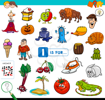 Cartoon Illustration of Finding Picture Starting with Letter I Educational Game Workbook for Children