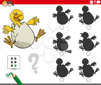 Cartoon Illustration of finding the shadow without differences educational game for kids with little chick hatching from egg