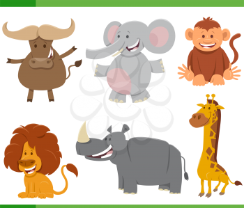 Cartoon Illustration of Cute Wild African Animal Comic Characters Set