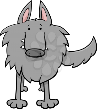 Cartoon Illustration of Funny Gray Wolf Wild Animal Comic Character