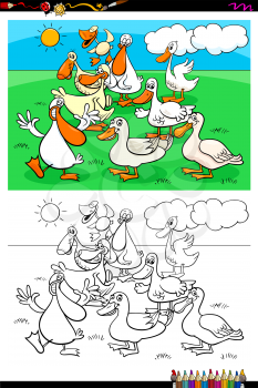 Cartoon Illustration of Funny Ducks Farm Animal Characters Coloring Book Activity