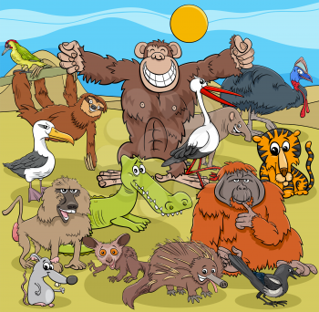 Cartoon Illustrations of Wild Animal Comic Characters Group