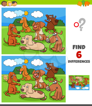 Cartoon Illustration of Finding Differences Between Pictures Educational Game for Children with Happy Dogs and Puppies Animal Characters