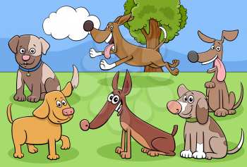 Cartoon Illustration of Dogs and Puppies Pet Animal Comic Characters Group in the Park