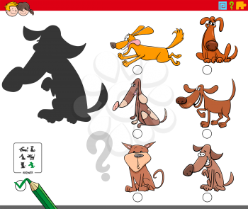 Cartoon Illustration of Finding the Right Shadow Educational Game for Children with Dog Characters