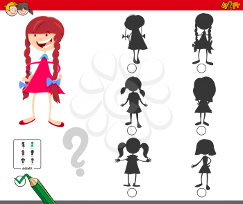Cartoon Illustration of Finding the Right Shadow Educational Game for Children with Kid Girl Character