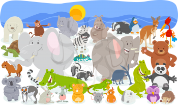 Cartoon Illustration of Funny Wild Animal Huge Comic Characters Group