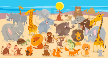 Cartoon Illustration of Cute Wild Animal Huge Comic Characters Group