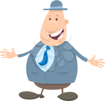Cartoon Illustration of Happy Man or Businessman Funny Character in a hat