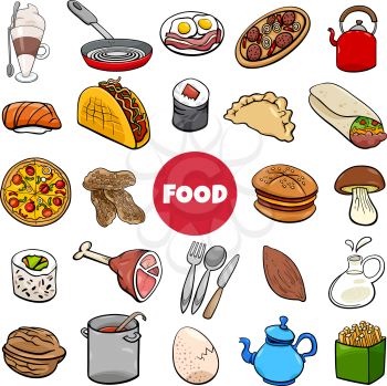 Cartoon Illustration of Food Objects Big Set