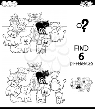 Black and White Cartoon Illustration of Finding Six Differences Between Pictures Educational Game for Children with Monkeys Animal Characters Coloring Book