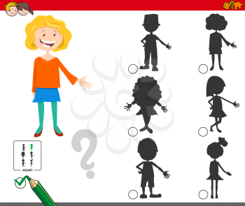 Cartoon Illustration of Finding the Right Shadow Educational Game for Children with Girl Characters