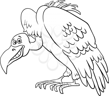 Black and White Cartoon Illustration of Vulture Bird Wild Animal Character Coloring Book Page