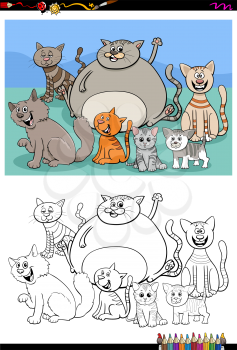 Cartoon Illustration of Funny Cats and Kittens Animal Characters Group Coloring Book Page