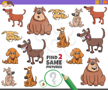 Cartoon Illustration of Finding Two Same Pictures Educational Activity Game for Children with Funny Dogs and Puppies Animal Characters
