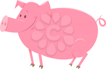 Cartoon Illustration of Cute Happy Pig or Piglet Farm Animal Character