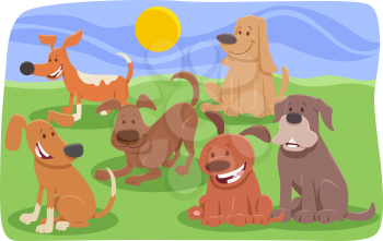Cartoon Illustration of Happy Dogs and Puppies Pet Characters Group