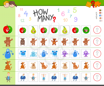Illustration of Educational Counting Game for Children with Cartoon Characters