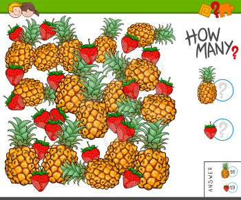 Illustration of Educational Counting Task for Children with Pineapples and Strawberries