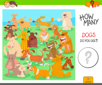 Cartoon Illustration of Educational Counting Activity Game for Children with Dogs Animal Characters