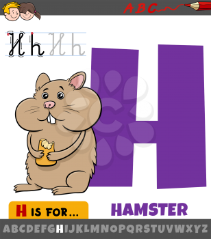 Educational cartoon illustration of letter H from alphabet with hamster animal for children 