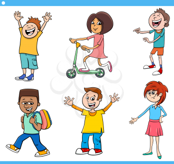 Cartoon Illustration of Happy Children and Teenagers Comic Characters Set
