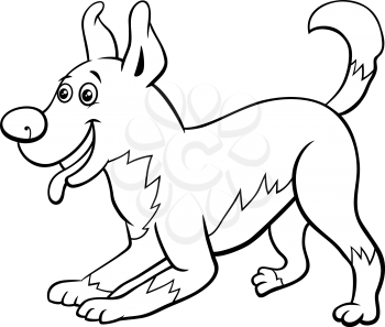 Black and White Cartoon Illustration of Funny Playful Dog Comic Animal Character Coloring Book Page