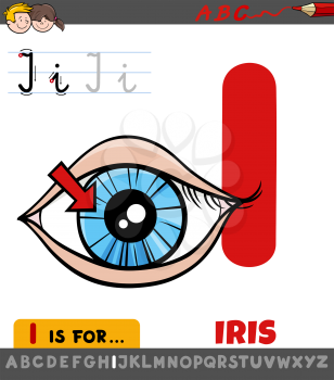 Educational Cartoon Illustration of Letter I from Alphabet with Iris for Children 