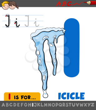 Educational Cartoon Illustration of Letter I from Alphabet with Icicle for Children 