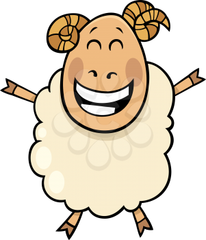 Cartoon Illustration of Happy Ram Farm Comic Animal Character