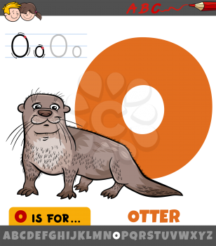 Educational cartoon illustration of letter O from alphabet with otter animal for children 