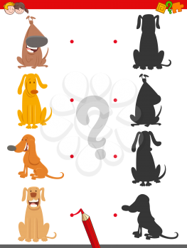Cartoon Illustration of Find the Right Shadow Educational Task for Children with Dogs and Puppies Pet Animal Characters