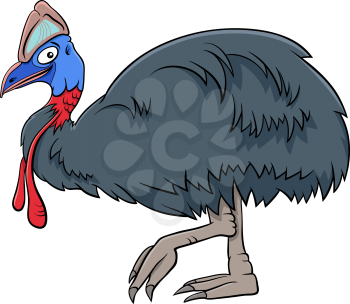 Cartoon Illustration of Funny Cassowary Bird Animal Character
