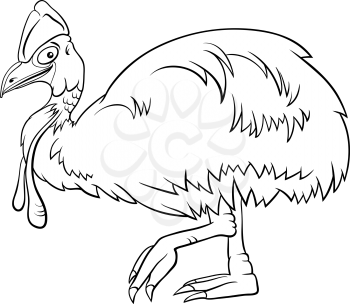 Black and White Cartoon Illustration of Funny Cassowary Bird Animal Character Coloring Book Page