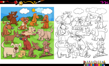 Cartoon Illustration of Happy Puppies and Dogs Animal Characters Group Coloring Book Page