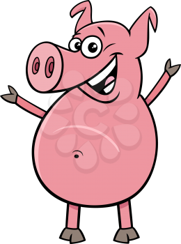 Cartoon Illustration of Happy Comic Pig Farm Animal Character