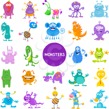 Cartoon Illustrations of Funny Monsters and Frights Fantasy Characters Large Set