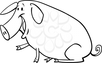 Black and White Cartoon Illustration of Happy Comic Pig Farm Animal Character Coloring Book