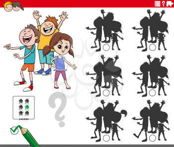Cartoon Illustration of Finding the Shadow without Differences Educational Game with Children Characters