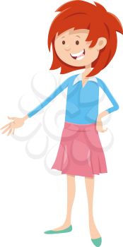 Cartoon Illustration of Happy Elementary or Teen Age Girl Comic Character