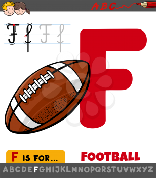 Educational Cartoon Illustration of Letter F from Alphabet with Football Ball for Children 
