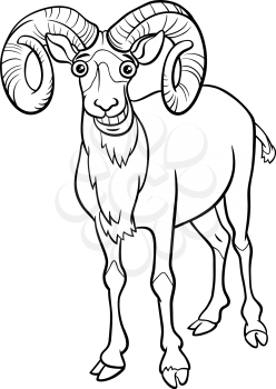 Black and white cartoon illustration of funny urial comic animal character coloring book page