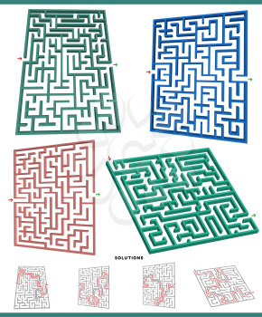 Illustration of mazes leisure game graphs set with solutions