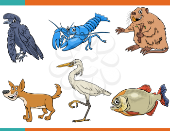 Cartoon illustration of funny wild animals comic characters set
