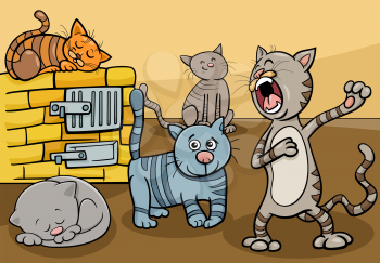 Cartoon illustration of funny cats comic animal characters group