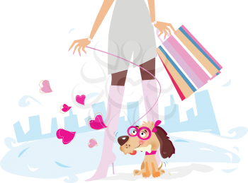 Royalty Free Clipart Image of a Shopper and a Dog