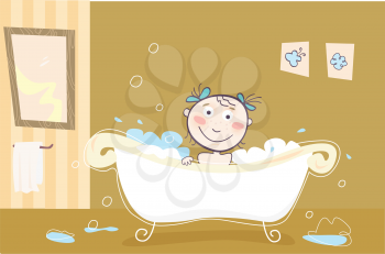 Royalty Free Clipart Image of a Child in a Bath