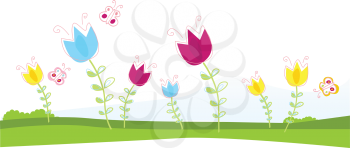 Royalty Free Clipart Image of Tulips and Butterflies