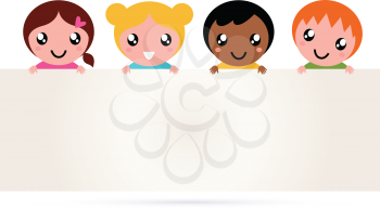 Royalty Free Clipart Image of Children Holding a Banner