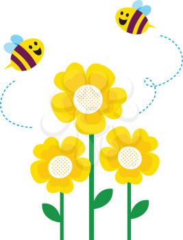 Royalty Free Clipart Image of Bees and Flowers